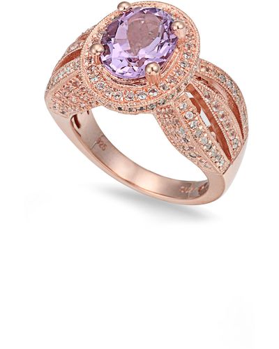 Suzy Levian Semiprecious Stone & White Topaz Halo Ring - Pink