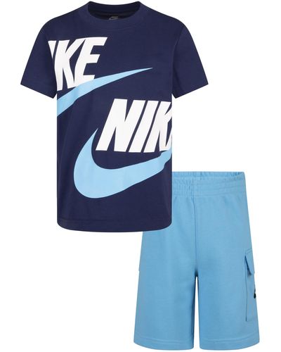 Nike Logo Tee & Cargo Shorts 2-piece Set - Blue
