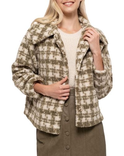 Blu Pepper Houndstooth Faux Shearling Jacket - Gray