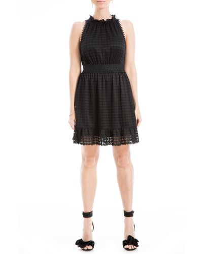 Max Studio Houndstooth Lace Fit & Flare Dress - Black