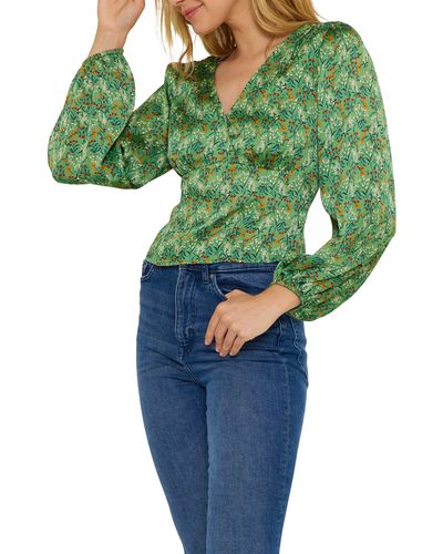 Lush Patterned Tie Back Blouse - Green
