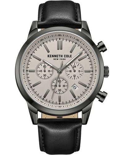 Kenneth Cole Chronograph Leather Strap Watch - Black