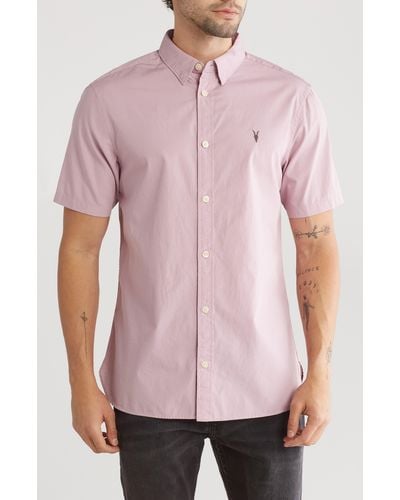 AllSaints Riviera Short Sleeve Button-up Shirt - Pink