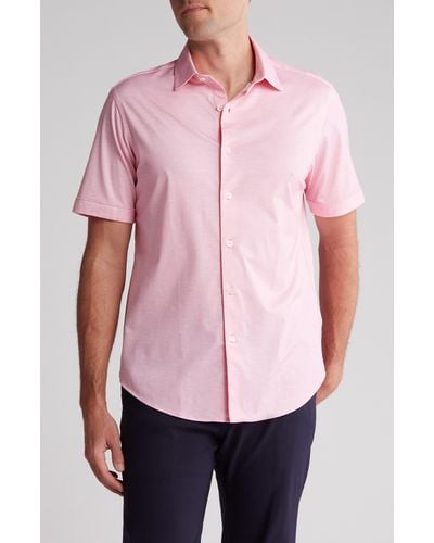 Bugatchi Miles Ooohcotton® Heathered Short Sleeve Button-up Shirt - Pink
