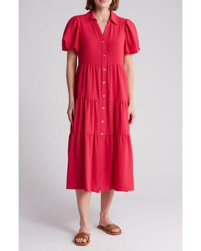1.STATE Puff Sleeve Shirt Dress - Red