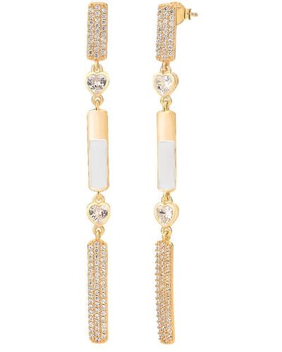 Gabi Rielle 14k Gold Plated Sterling Silver White Enamel & Cz Pave Bar Heart Linear Drop Earrings - Metallic