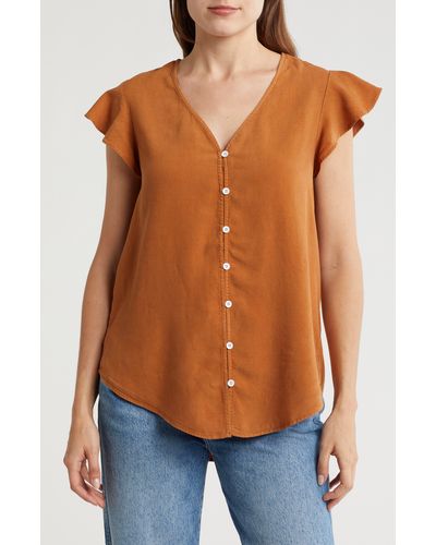 DR2 by Daniel Rainn Flutter Sleeve Button-up Shirt - Orange