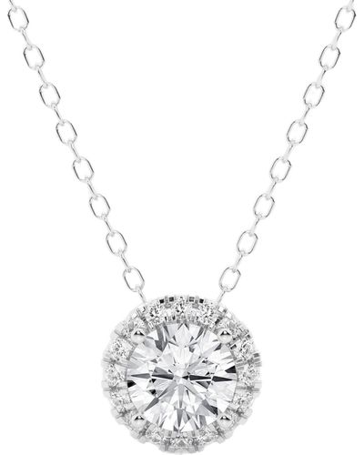 Badgley Mischka 14k Gold Lab Created Diamond Round Halo Pendant Necklace - White