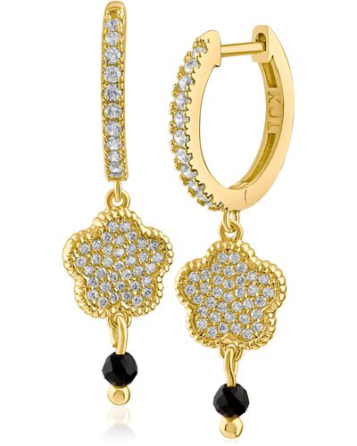 CZ by Kenneth Jay Lane Cz Pavé Clover Dangle Huggie Hoop Earrings - Metallic