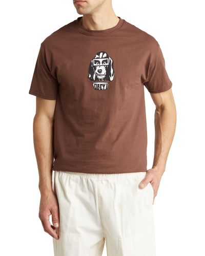 Obey Dog Bowl Cotton Graphic T-shirt - Brown