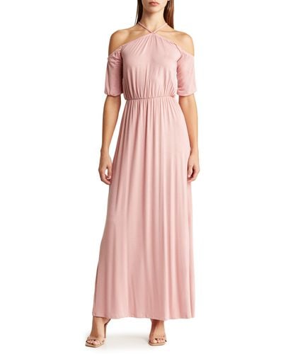 Go Couture Tie Neck Maxi Dress - Pink