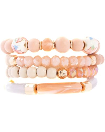 Saachi Set Of Four Wood Beaded Bracelets - Pink