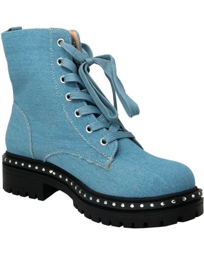 In Touch Footwear Mira Studded Lug Combat Boot - Blue