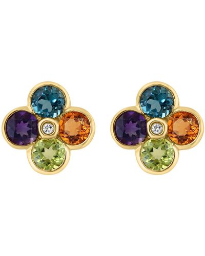 Effy 14k Yellow Gold Semiprecious Stone & Diamond Flower Stud Earrings - Blue