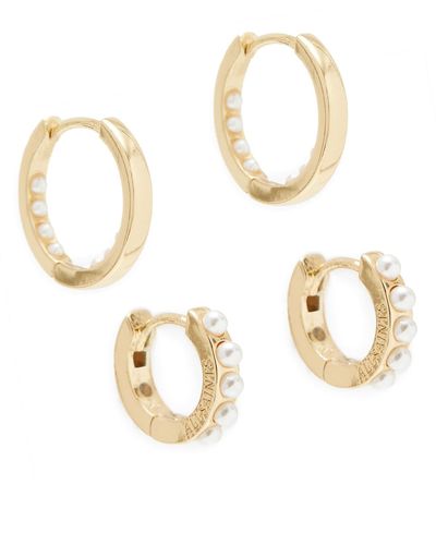 AllSaints Set Of 2 Imitation Pearl Huggie Hoop Earrings - Metallic