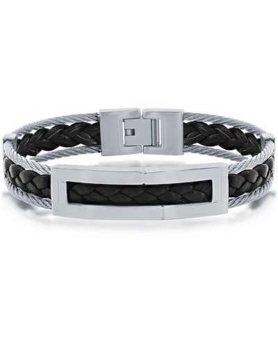 Black Jack Jewelry Braided Leather & Stainless Steel Cable Bracelet - Black
