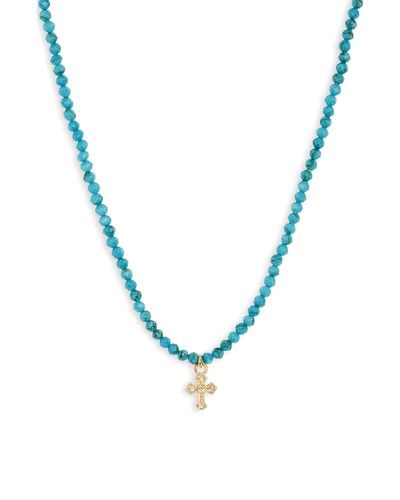 Argento Vivo Sterling Silver Beaded Cross Pendant Necklace - Blue
