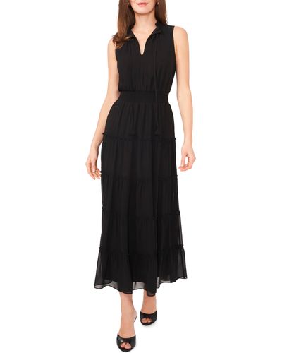 Halogen® Floral Tiered Smocked Waist Maxi Dress - Black