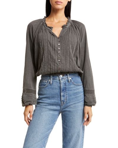 Lucky Brand Embroidered Peasant Blouse - Black