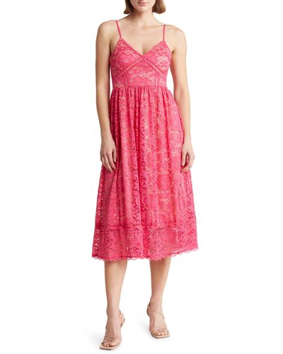 NSR Crochet Stretch Lace Midi Dress - Pink