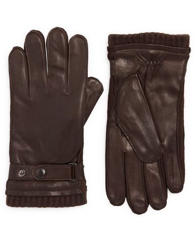 Bruno Magli Leather Wool Blend Lined Gloves - Brown