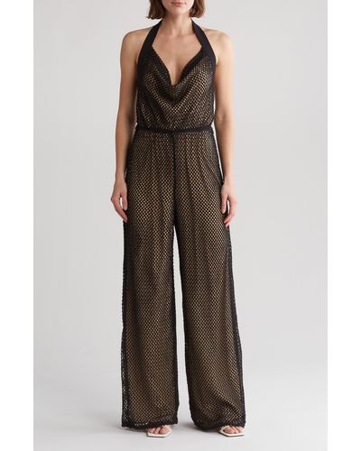 Vici Collection Isolde Mesh Halter Jumpsuit - Brown
