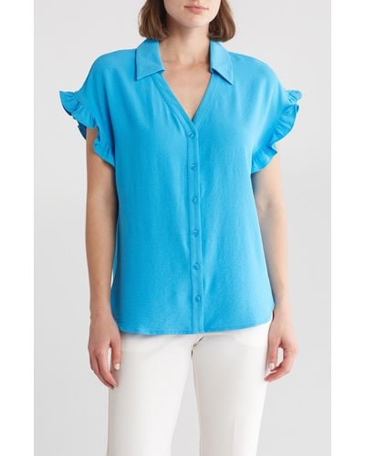 Pleione Crinkle Button-up Shirt - Blue
