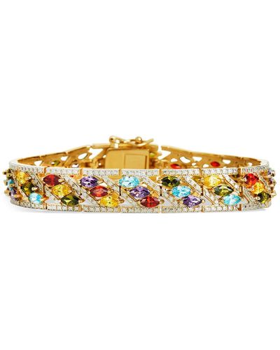 Savvy Cie Jewels 18k Yellow Gold Plated Sterling Silver Multicolor Marquise Cz Link Bracelet