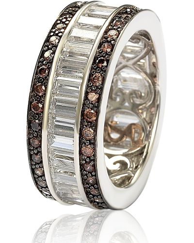 Suzy Levian Sterling Silver Chocolate & White Baguette Cz Band - Brown