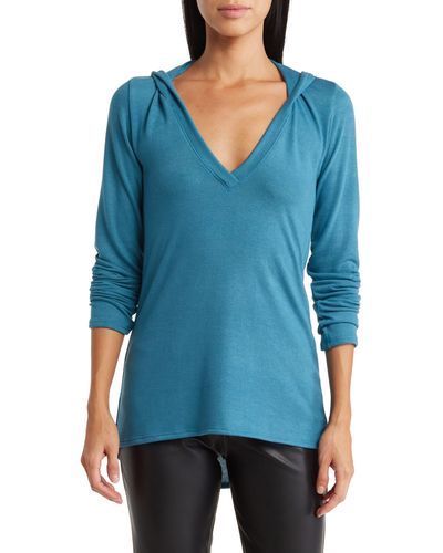 Go Couture Hooded Tunic Sweater - Blue