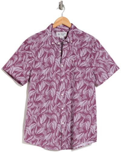 Original Penguin Short Sleeve Stretch Cotton Poplin Button-up Shirt - Purple