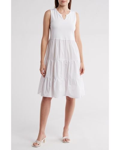 Ellen Tracy Sleeveless Tiered Dress - White