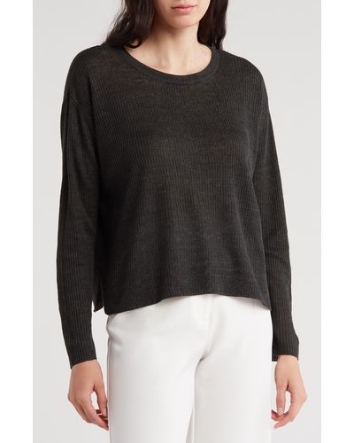 Eileen Fisher Fine Gauge Organic Linen Sweater - Black