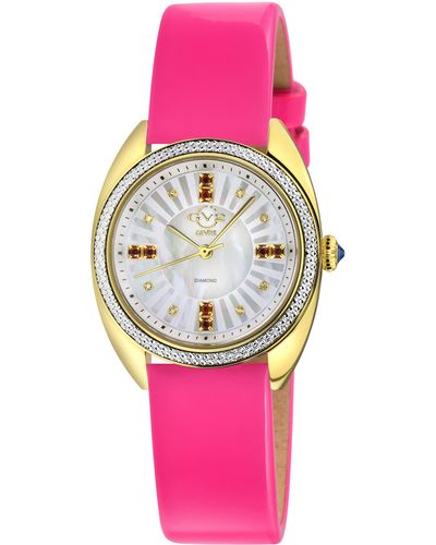 Gv2 Palermo Diamond Leather Strap Watch - Pink