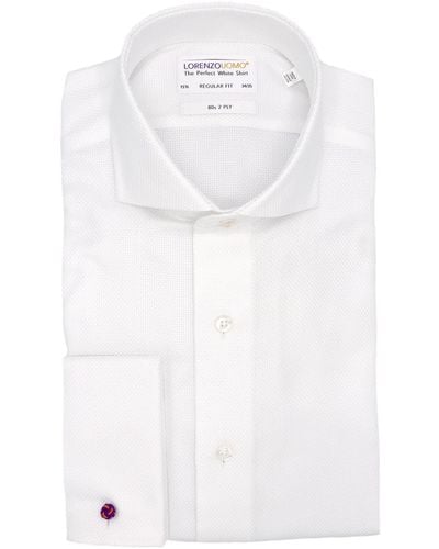 Lorenzo Uomo Basketweave French Cuff Regular Fit Dress Shirt - White