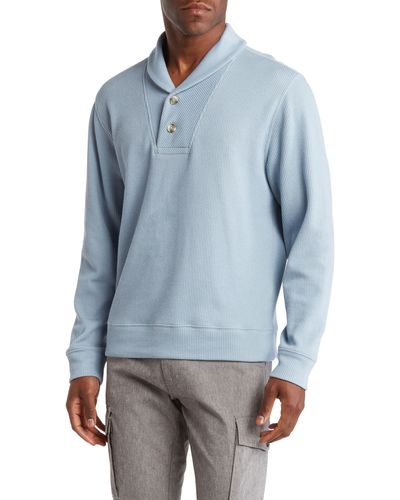 Vince Double Knit Shawl Collar Sweater - Blue