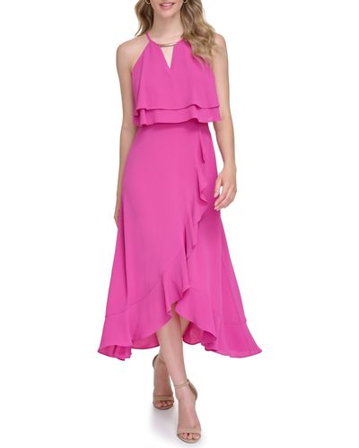 Kensie Ruffle Tiered Sleeveless Dress - Pink