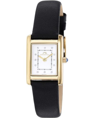 Porsamo Bleu Karolina Diamond Leather Strap Watch - Black