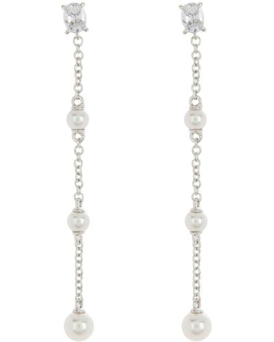Nadri Emilia Cz & Imitation Pearl Linear Drop Earrings - White