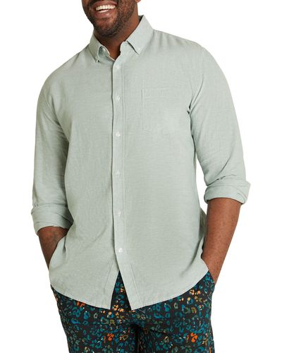 Johnny Bigg Serge Mélange Linen & Cotton Button-down Shirt - Green