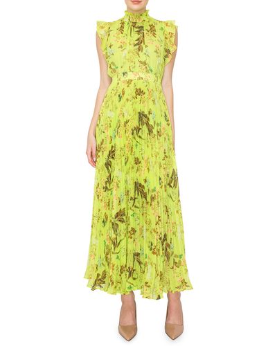 MELLODAY Patterned Flutter Sleeve Maxi Dress - Yellow