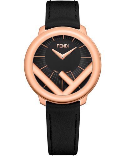 Fendi Run Away Leather Strap Watch - Black