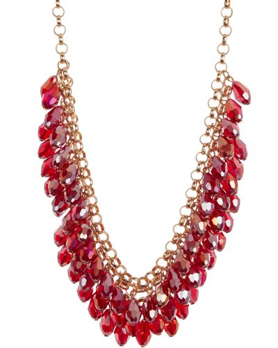 Tasha Beaded Bib Necklace - Red