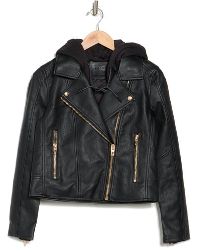 Blank NYC Faux Leather Hooded Crop Moto Jacket In Meant To Be At Nordstrom Rack - Black