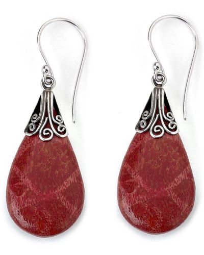 Samuel B. Sterling Silver Coral Drop Earrings - Red