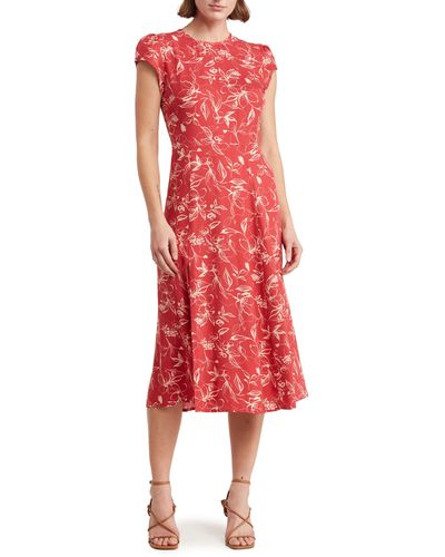 Melrose and Market Floral Print Side Slit Sheath Dress - Red