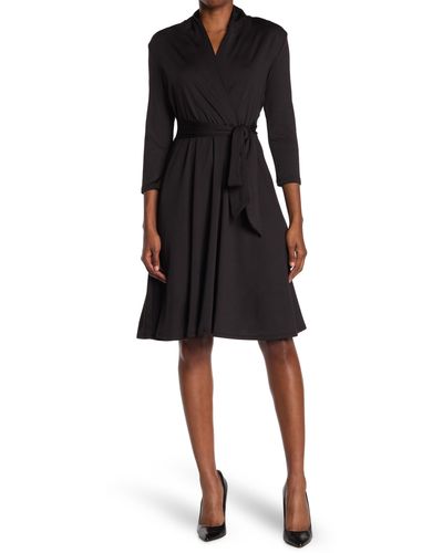 Love By Design Prescott Three-quarter Sleeve Faux Wrap Dress - Black