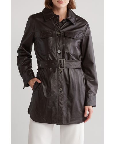 Tahari Liv Belted Leather Jacket - Black