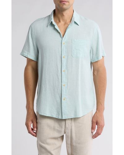 Lucky Brand Short Sleeve Cotton Blend Button-up Shirt - Blue