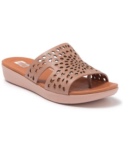 Fitflop H-bar Laser Cut Floral Slide Sandal In Beige At Nordstrom Rack - Natural